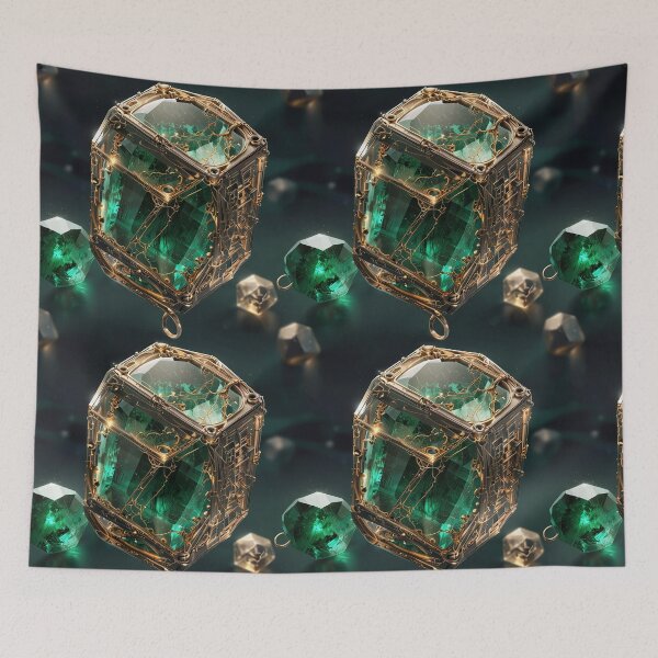 Item preview, Intricate Emerald Gem Design Encased in Ornate Metallic Geometric Framework designed and sold by CoolPixels.