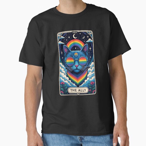 Vista previa del artículo con la obra «Divertidas gafas de sol con la carta del tarot del gato aliado y el orgullo gay LGBTQ», diseñado y vendido por facegm.