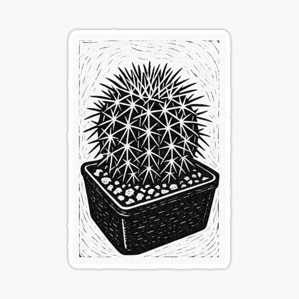 Vista previa del artículo con la obra «Grabado en madera de cactus audaz: impresión de planta espinosa estilo linograbado», diseñado y vendido por Paul Yeatman.