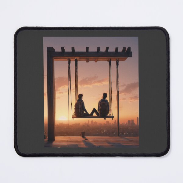 Item preview, "Sunset Serenity: Travelers on the Urban Hostel Rooftop" designed and sold by Artisticanvas.