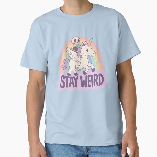 Item preview, Stay Weird - Skeleton Rides a Unicorn into the Surreal designed and sold by Jess.a.creates.