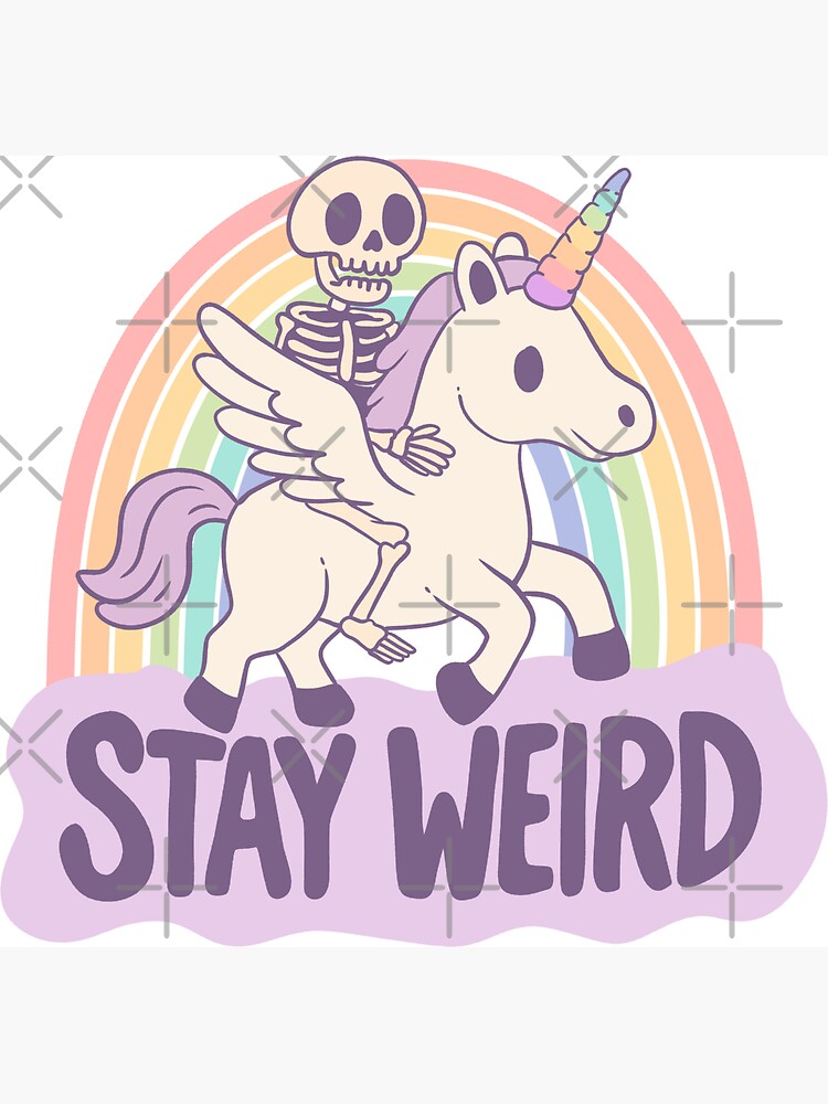 Thumbnail 3 von 3, Magnet, Stay Weird – Ein Skelett reitet auf einem Einhorn ins Surreale designt und verkauft von jess1586.