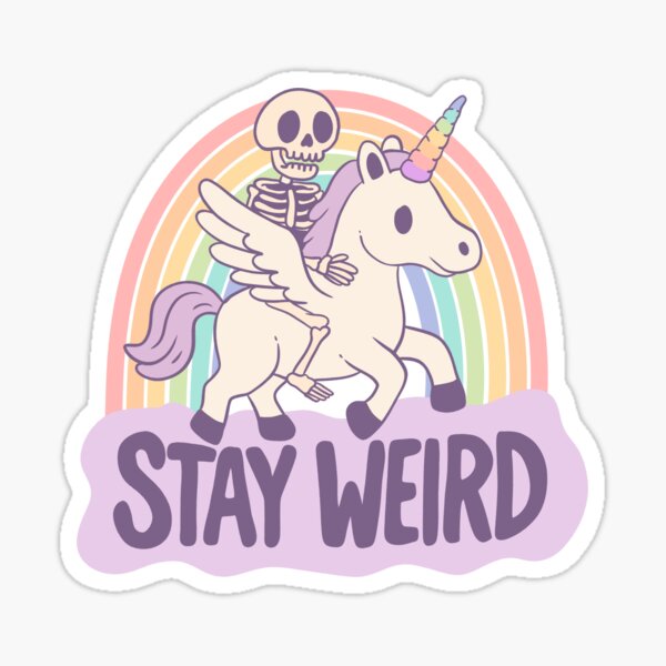 Item preview, Stay Weird - Skeleton Rides a Unicorn into the Surreal designed and sold by Jess.a.creates.