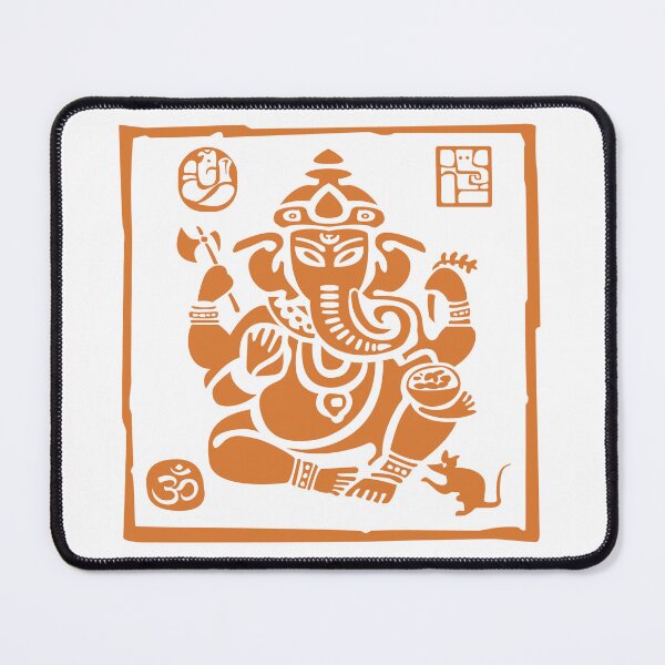 Item preview, Ganesha in Square block print motif - Orange designed and sold by ZOXOFO.