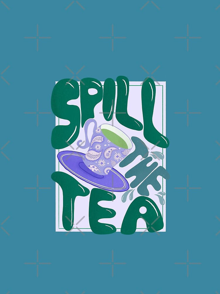 Thumbnail 5 of 5, Graphic T-Shirt, Spill the tea - retro hand lettering - green and purple designed and sold by cynhaller.