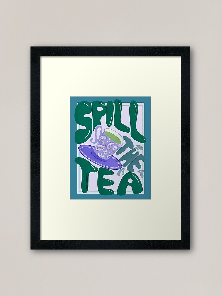 Thumbnail 1 of 7, Framed Art Print, Spill the tea - retro hand lettering - green and purple designed and sold by cynhaller.
