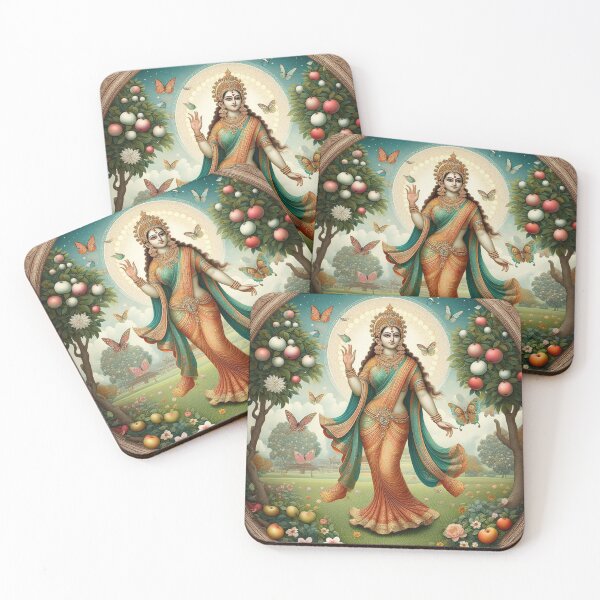Item preview, Lakshmi - Hindu Goddess in an orchard garden with butterflies and sari designed and sold by ZOXOFO.