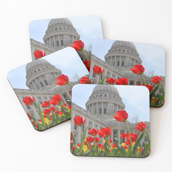 Item preview, Bold Red Tulips with the Wisconsin State Capitol Dome designed and sold by Maryna Gumenyuk.