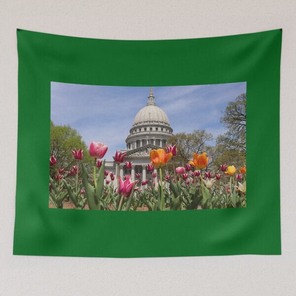 Item preview, Colorful Tulips and Wisconsin Capitol – Bright Spring Poster designed and sold by Maryna Gumenyuk.