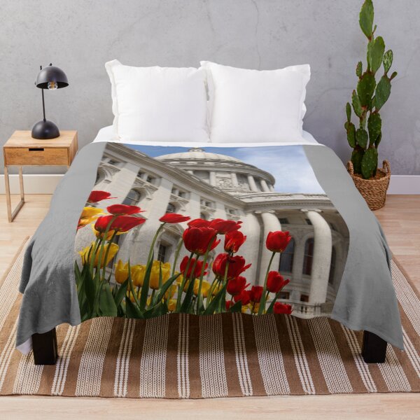 Item preview, Spring Glory – Red and Yellow Tulips and Wisconsin State Capitol Close up Wall Art designed and sold by Maryna Gumenyuk.
