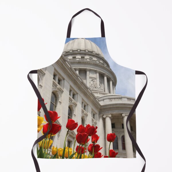 Item preview, Spring Glory – Red and Yellow Tulips and Wisconsin State Capitol Close up Wall Art designed and sold by Maryna Gumenyuk.