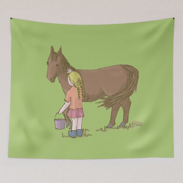 Item preview, Girl Feeding Horse Illustration designed and sold by Jaana Day.