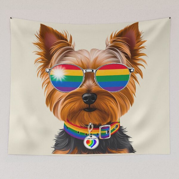 Item preview, Pride Yorkshire Terrier – Rainbow Sunglasses & “Love is Love” Collar Dog Art designed and sold by Fredster1966.