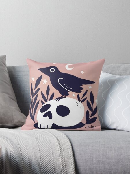 Skull bird Throw Pillow