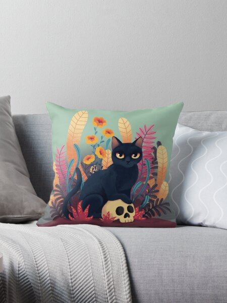 Skull kitty Throw Pillow
