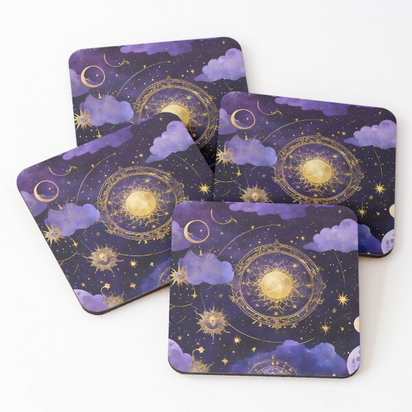 Item preview, Dreamverse, Golden Moons and Stars in a Dreamy Night Sky, Mystical Night with Shiny Moons and Magical Symbols, Peaceful Universe with Purple Clouds and Celestial Designs designed and sold by Kintsugi99.