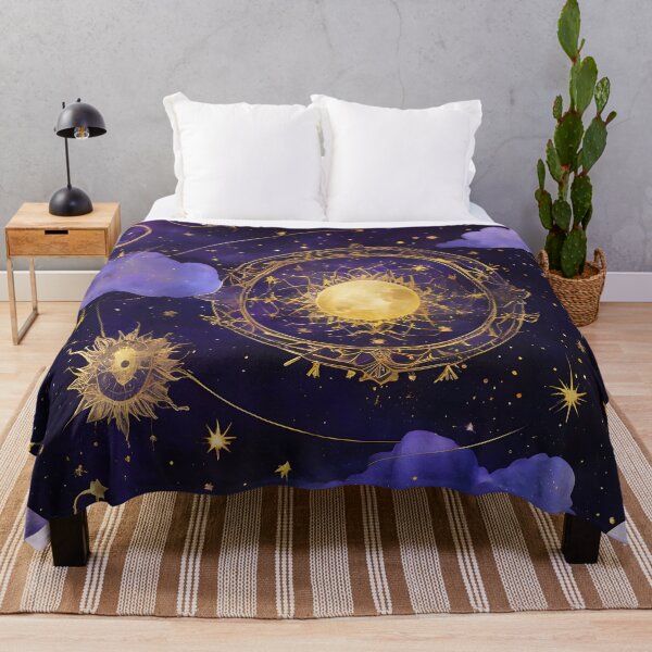 Item preview, Dreamverse, Golden Moons and Stars in a Dreamy Night Sky, Mystical Night with Shiny Moons and Magical Symbols, Peaceful Universe with Purple Clouds and Celestial Designs designed and sold by Kintsugi99.