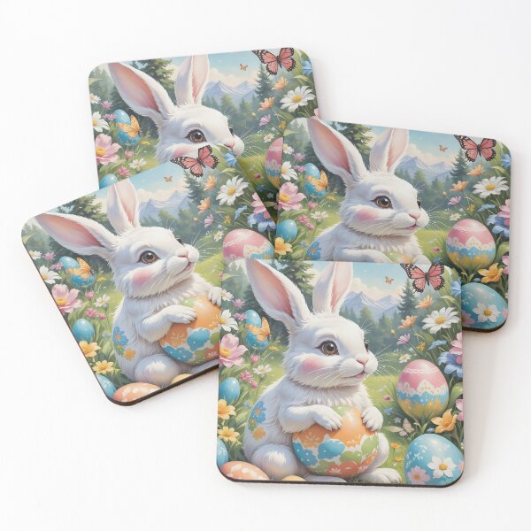 Item preview, White Rabbit Hugging Easter Eggs designed and sold by DreamagineArtDesign.