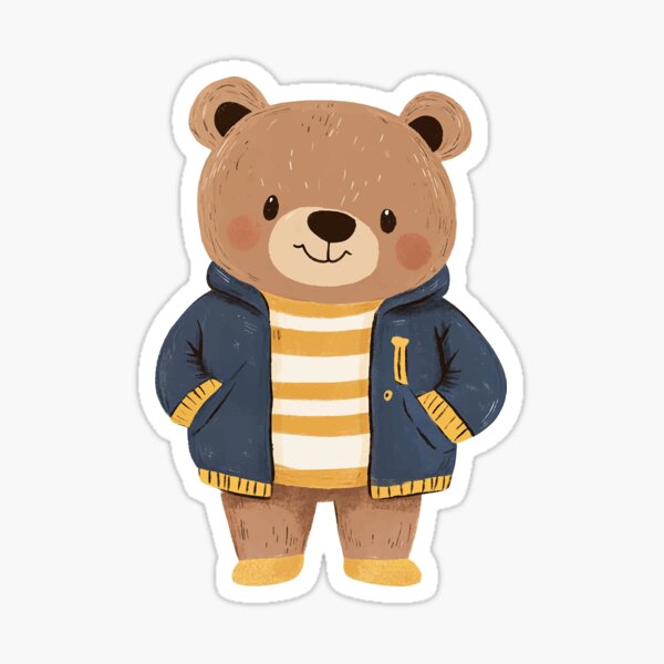 Aperçu de l'œuvre Ours mignon en chemise et veste rayées – Adorable illustration animalière pour enfants créée et vendue par Art of Ngu.