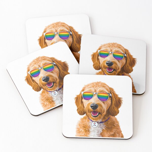 Item preview, PRIDE Goldendoodle – Rainbow Sunglasses & "Love is Love" Collar Dog Art designed and sold by Fredster1966.