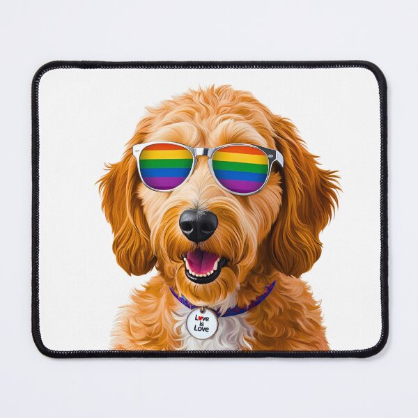 Item preview, PRIDE Goldendoodle – Rainbow Sunglasses & "Love is Love" Collar Dog Art designed and sold by Fredster1966.