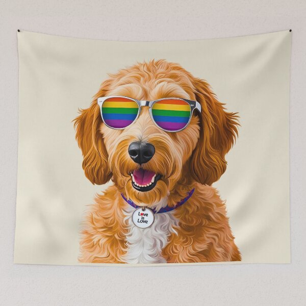 Item preview, PRIDE Goldendoodle – Rainbow Sunglasses & "Love is Love" Collar Dog Art designed and sold by Fredster1966.