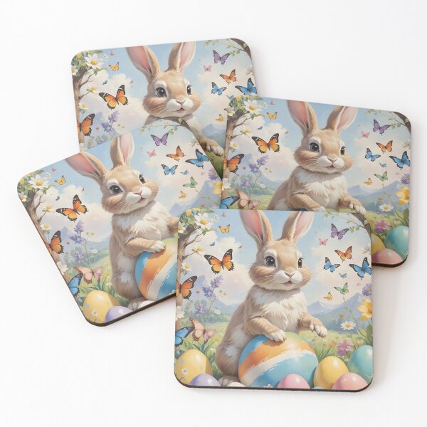 Item preview, Brown Rabbit with Giant Easter Eggs, Butterflies, and Flowers designed and sold by DreamagineArtDesign.