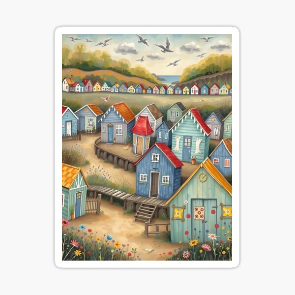 Item preview, Dover whimsical coast colorful beach huts designed and sold by ponted.