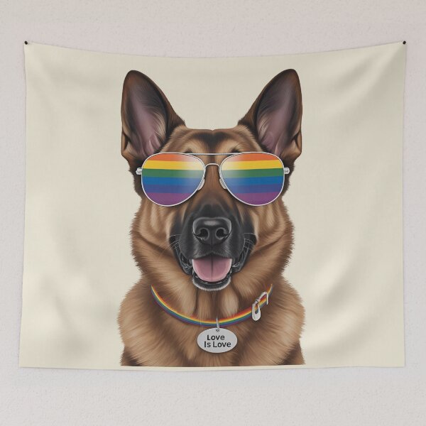 Item preview, Pride German Shepherd – LGBTQ Rainbow Dog Art with “Love is Love” Collar designed and sold by Fredster1966.