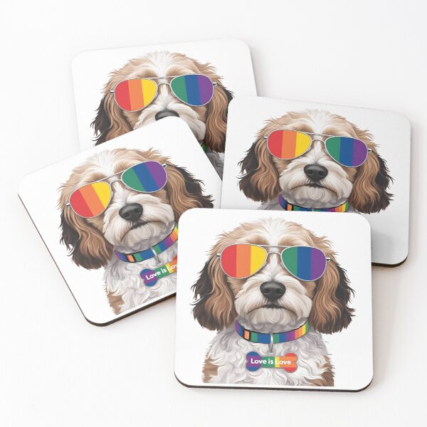 Item preview, Pride Cavapoo – LGBTQ Rainbow Dog Art with “Love is Love” Collar designed and sold by Fredster1966.