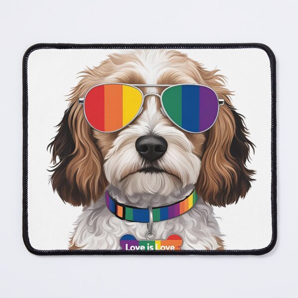 Item preview, Pride Cavapoo – LGBTQ Rainbow Dog Art with “Love is Love” Collar designed and sold by Fredster1966.
