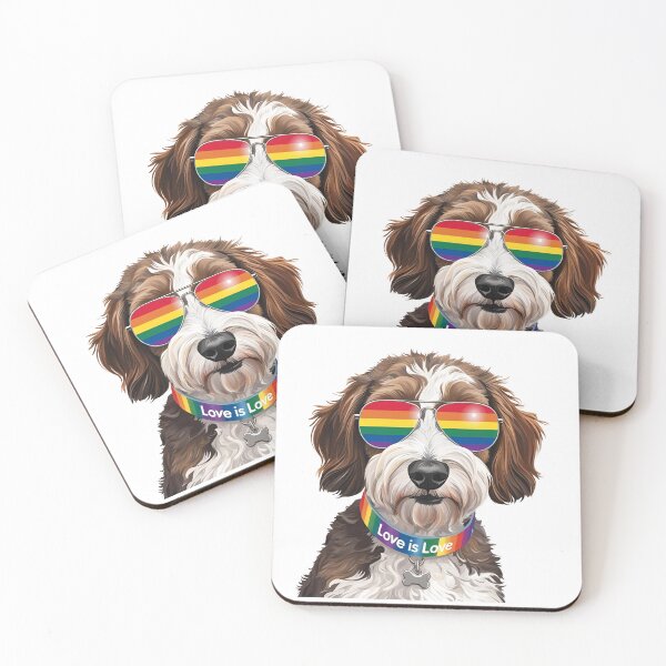 Item preview, Pride Bernedoodle – LGBTQ Rainbow Dog Art with “Love is Love” Collar designed and sold by Fredster1966.