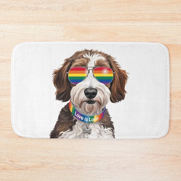 Item preview, Pride Bernedoodle – LGBTQ Rainbow Dog Art with “Love is Love” Collar designed and sold by Fredster1966.