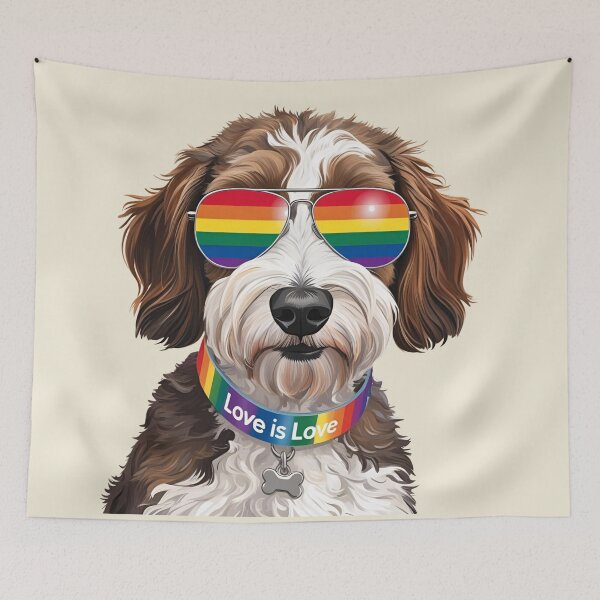 Item preview, Pride Bernedoodle – LGBTQ Rainbow Dog Art with “Love is Love” Collar designed and sold by Fredster1966.
