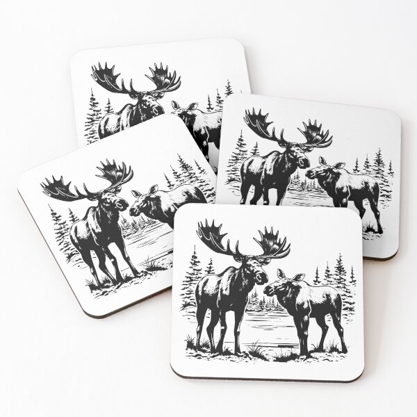 Item preview, Bull Moose Couple Elk Wapiti Pair Male Female Mate Wild  designed and sold by inkoutninja.