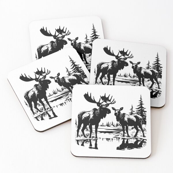 Item preview, Bull Moose Couple Elk Wapiti Pair Male Female Mate Wild  designed and sold by inkoutninja.
