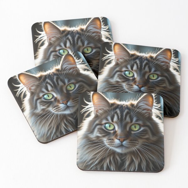 Item preview, fluffy cat with striking green eyes designed and sold by InezPhotography.