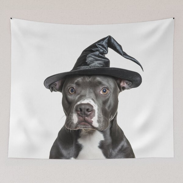 Item preview, American Staffordshire Terrier Dog Wearing Halloween Witch Hat designed and sold by LazyOwlStore.