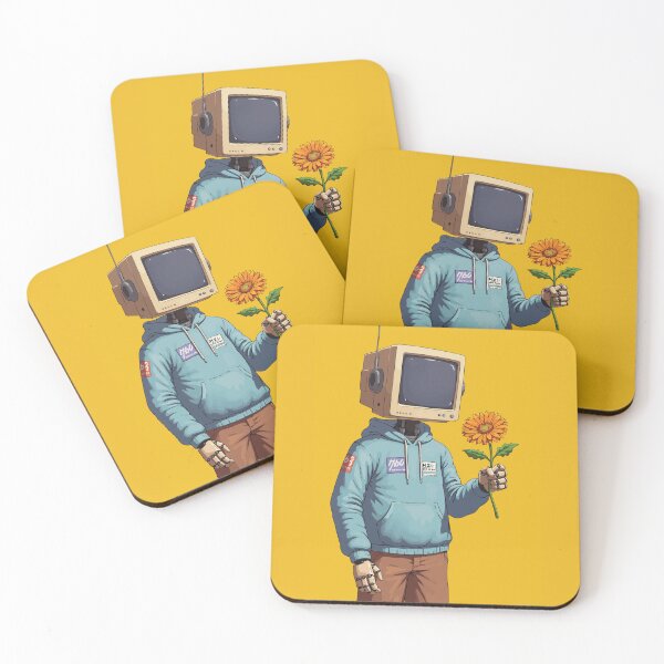 Item preview, Kind Circuitry – Retro Robot with a Flower on Yellow designed and sold by -DEEWOLF-.