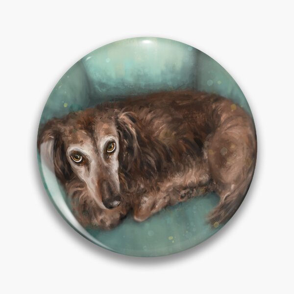 Item preview, Painting of a Brown Long Haired Dachshund Dog Staring Directly at You.  designed and sold by ibadishi.
