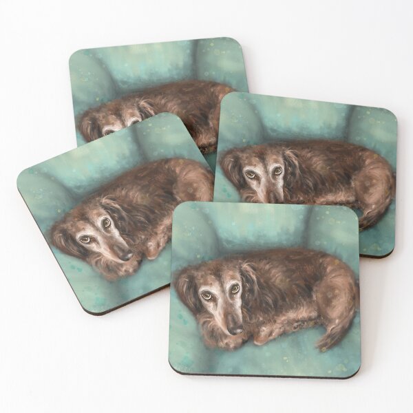 Item preview, Painting of a Brown Long Haired Dachshund Dog Staring Directly at You.  designed and sold by ibadishi.