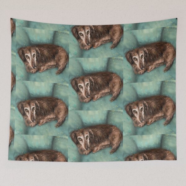 Item preview, Painting of a Brown Long Haired Dachshund Dog Staring Directly at You.  designed and sold by ibadishi.