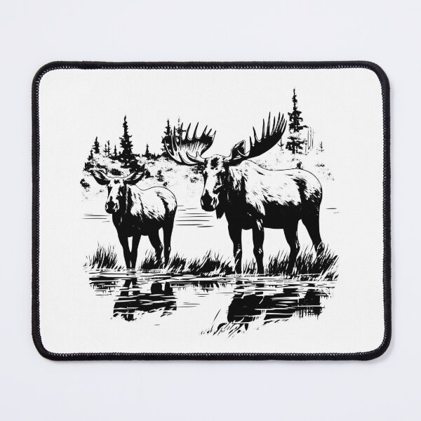Item preview, Moose Couple Bull Elk Antler Lake Wildlife Forest Scene designed and sold by inkoutninja.