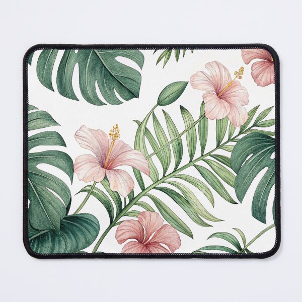 Aperçu de l'œuvre Motif aquarelle sans couture de jungle tropicale – Motif textile botanique réaliste de Monstera et d'hibiscus créée et vendue par Printspiration, Explore Unique Art & Designs.