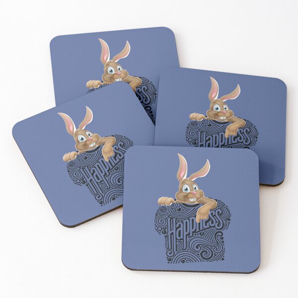Item preview, Cute Happy Easter Bunny with "Happiness" Sign – Cartoon Style Illustration designed and sold by Nadia-joy.
