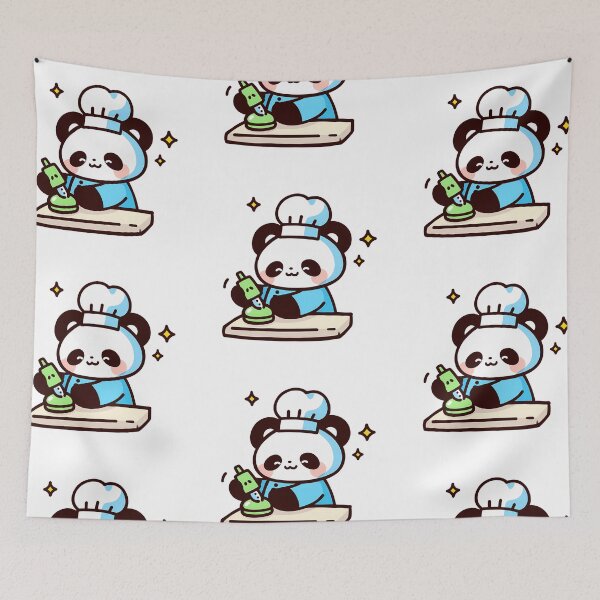 Item preview, A panda pastry chef baking bamboo macarons designed and sold by Elinotes.