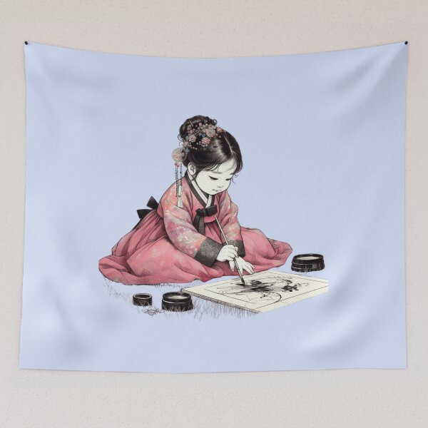 Item preview, Hanbok Girl Ink Painting Art designed and sold by Leo-stella.