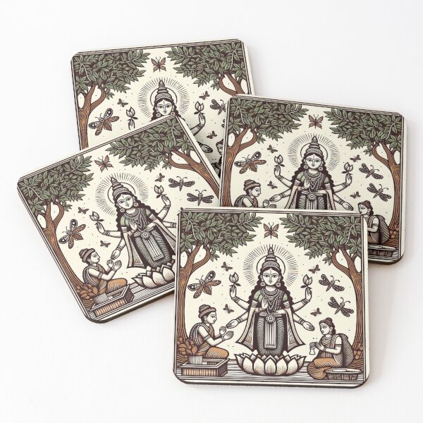 Item preview, Lakshmi in a Neem forest with attendants designed and sold by ZOXOFO.