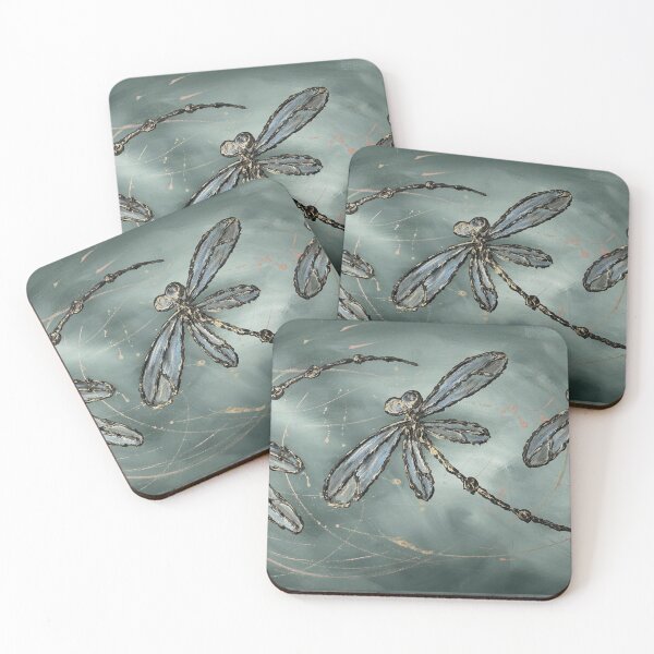 Item preview, Gold Flecked Dragonflies Gunmetal Grey Sky designed and sold by lyndseyart.