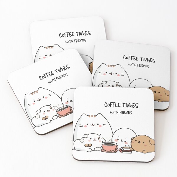 Item preview, Kawaii Coffee Pet Club – Cute Cat, Dog, Seal & Friends Drinking Coffee Together designed and sold by ThaiArtShop.